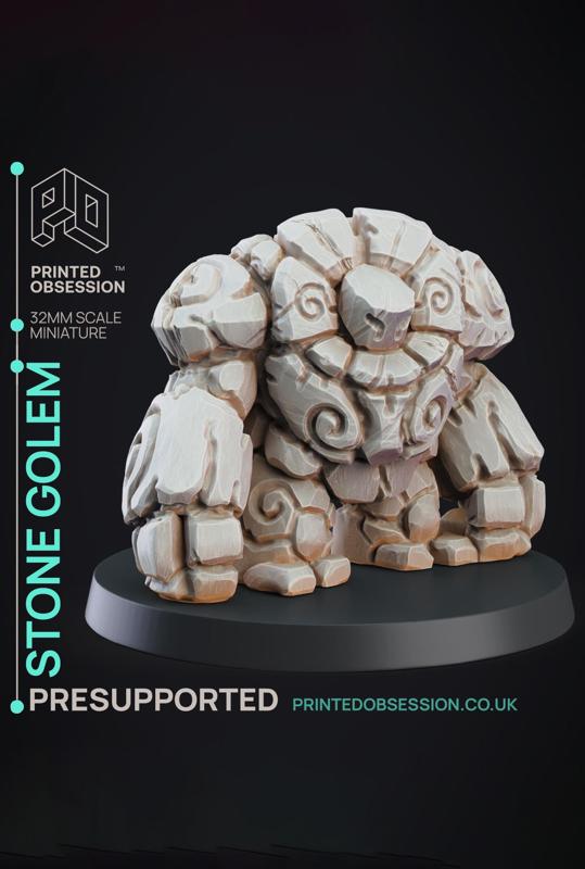 Stone Golem - Constructs - PRESUPPORTED - Illustrated and Stats - 32mm scale			