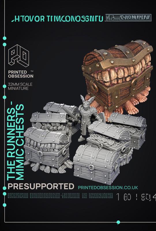 The Runners - 6 Chest Mimics - PRESUPPORTED - Illustrated and Stats - 32mm scale 
