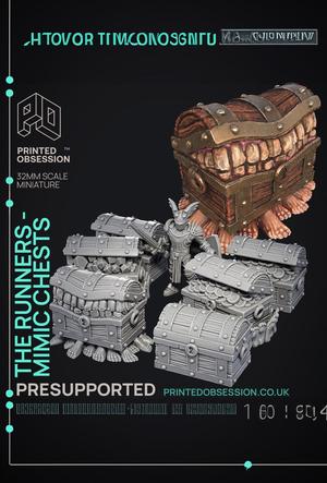 The Runners - 6 Chest Mimics - PRESUPPORTED - Illustrated and Stats - 32mm scale 