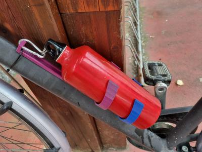Reinforced one-liter water bottle cage with safety hook