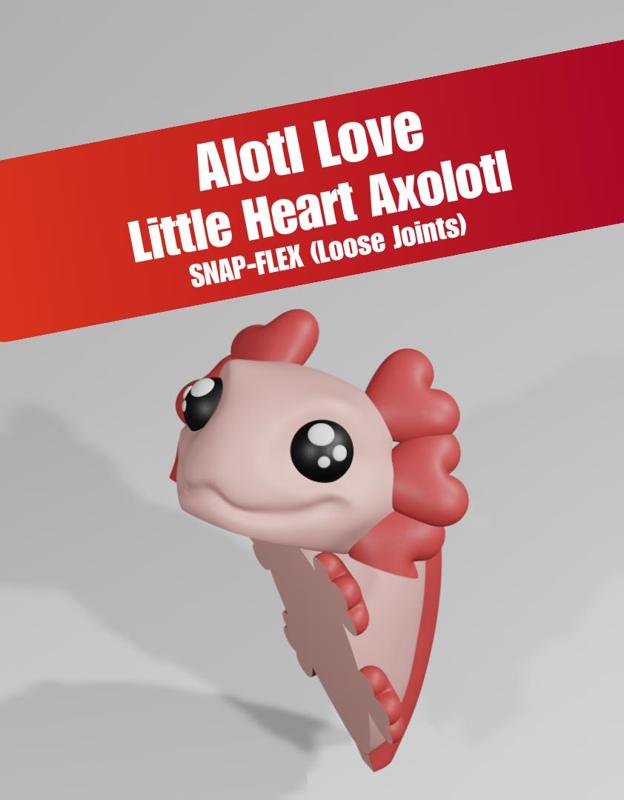 Alotl Love, Little Heart Axolotl - Articulated Snap-Flex Fidget Toy (Loose Joints)