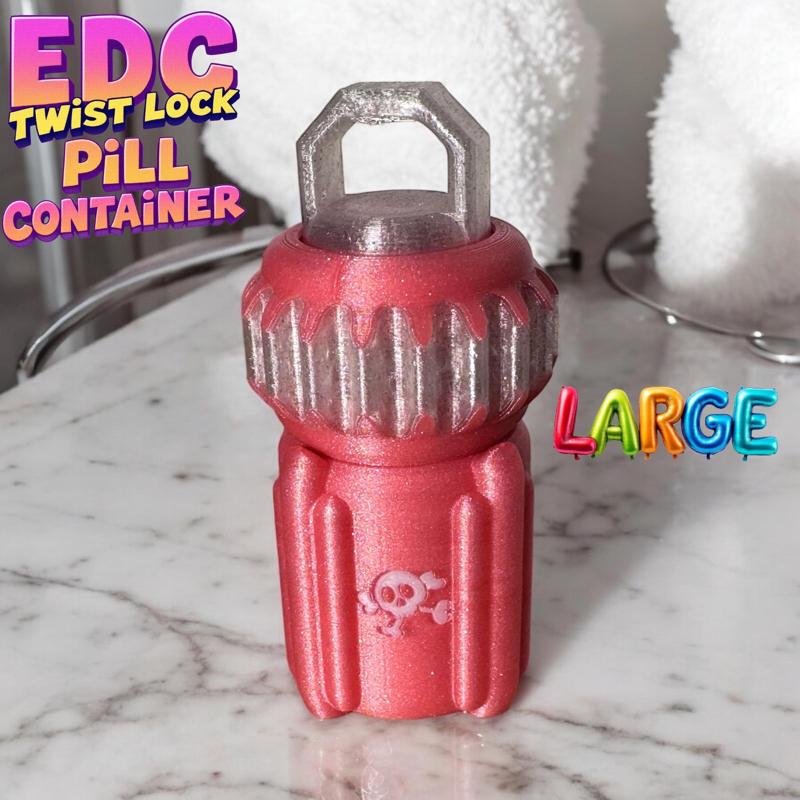 Standard Size EDC Pill Container – Click-Lock Lid & Skull Icon
