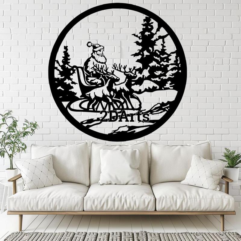 Santa Claus with Reindeer 2D Wall Art/Window Art - Digital STL & SVG File for 3D Printing or Laser C