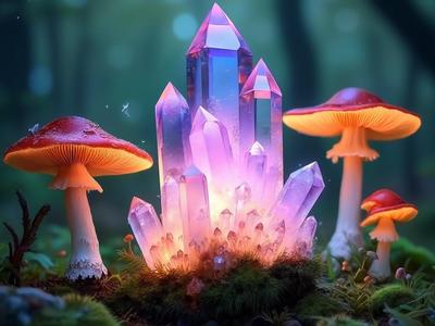 Crystal Mushroom Relief Sculpture