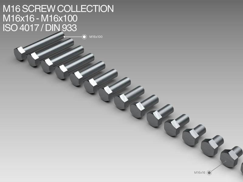 M16 Screw Collection M16x16-M16x100 ISO 4017 / DIN 933
