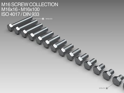 M16 Screw Collection M16x16-M16x100 ISO 4017 / DIN 933
