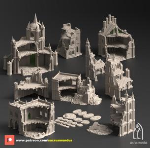 The Desolation of Emerita. 3D Printing Designs Bundle. Scifi / Gothic / Ruins / Grimdark. Terrain and Scenery for Wargames