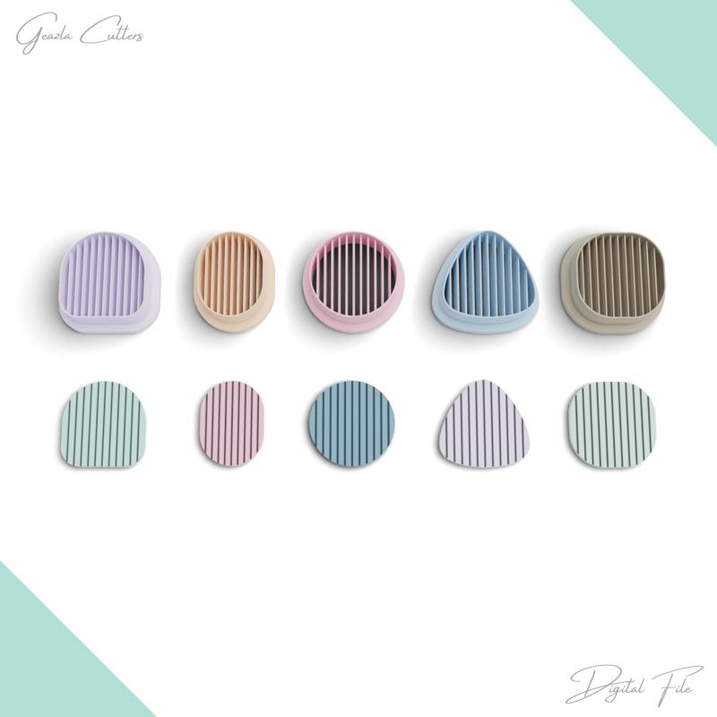 Striped Basic Shapes Polymer Clay Cutter Package, 5 Models, 2 Cutter Version, 5 Sizes Included