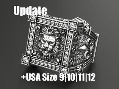 Ring with Lion and heraldic lilies veni vidi vici